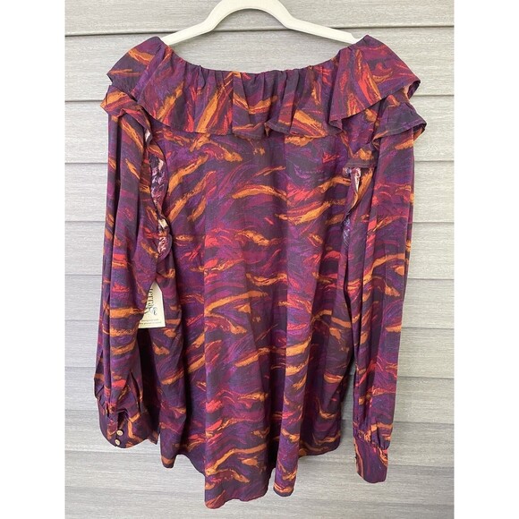 NWT Terra & Sky Size 3X Long Sleeve Woven Ruffle Button Up Blouse Purple 24.8001 - Picture 8 of 8